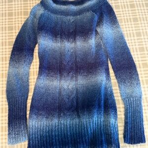 Route 66 Blue Ombre Cable-Knit Turtleneck Sweater